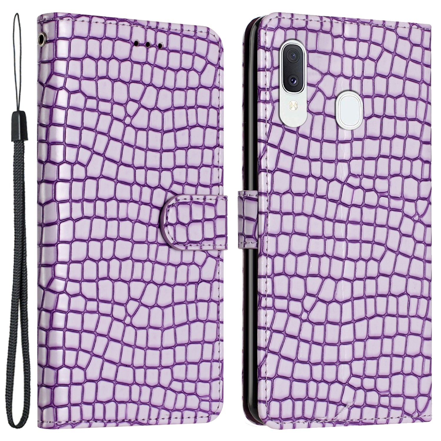 Til Samsung Galaxy A40 Fuld beskyttelse Stand Cover Crocodile Texture Læder pung telefonetui med rem Til Samsung Galaxy A40 Fuld beskyttelse Stand Cover Crocodile Texture Læder pung telefonetui med rem